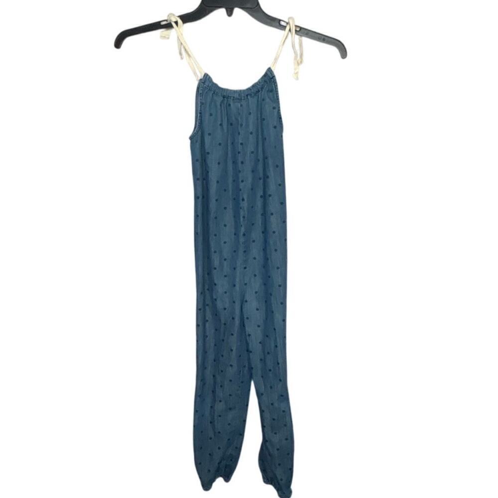 Hanna Andersson 100% Cotton Polka Dot Chambray Jumpsuit Size 6-7 Years Girls